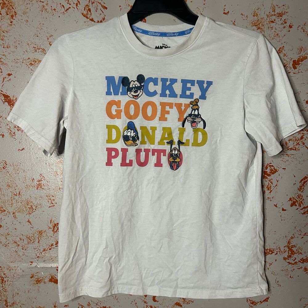 Disney Mickey Friends Shirt Youth 18 White Embroidered Graphic Tee